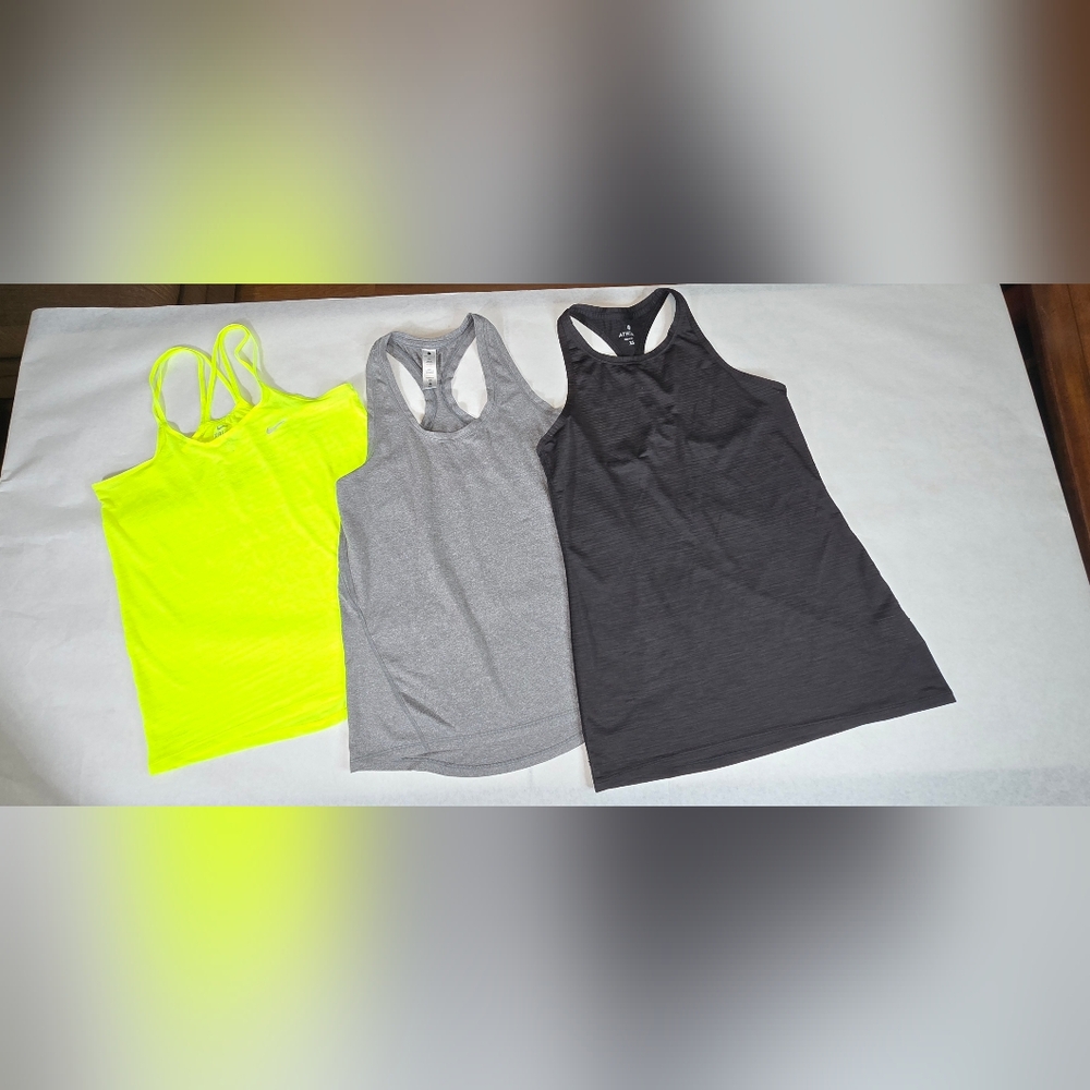 Lot Of 3 Athleta Women's Tank Tops - Neon Yellow, Gray, and Black